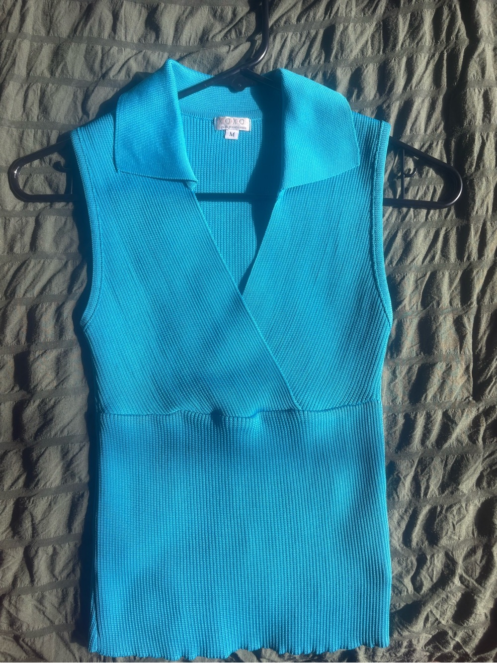 XOXO Turquoise Ribbed Sleeveless Collared Tank